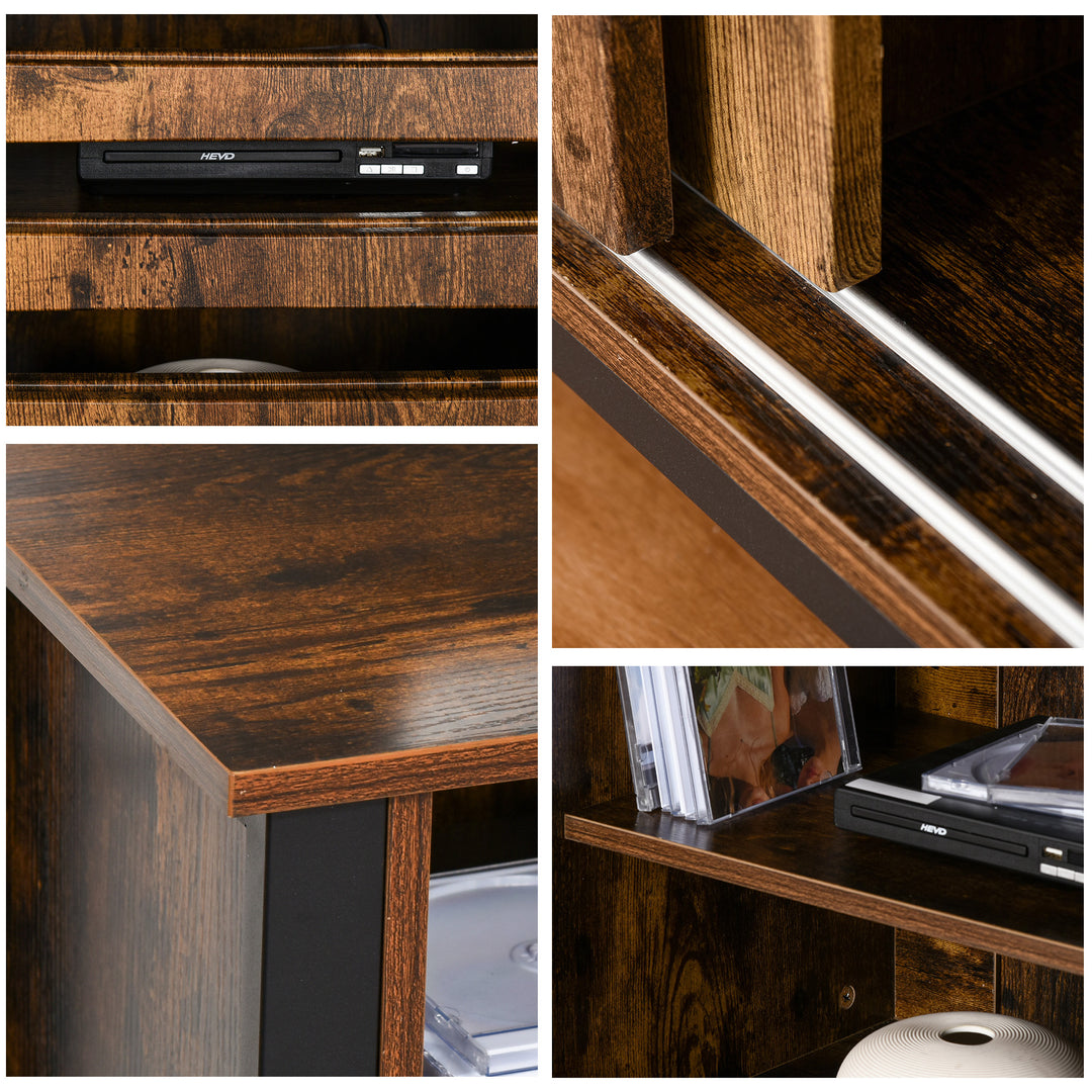 Industrial TV Stand for TVs up to 50 Inches, TV Cabinet with Sliding Doors, Storage Shelves, Cable hole for Living Room Bedroom, Rustic Brown