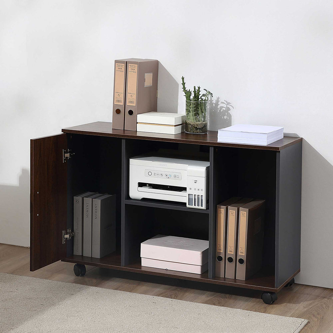 File Cabinet with Rolling Wheels for Legal Letter Sized Files Printer Stand with Wooden Documents Storage Chest for Home Office