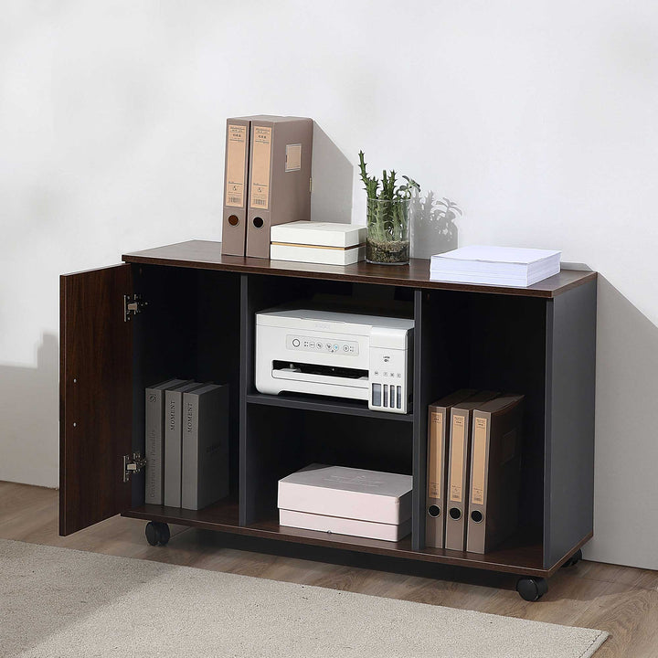 File Cabinet with Rolling Wheels for Legal Letter Sized Files Printer Stand with Wooden Documents Storage Chest for Home Office