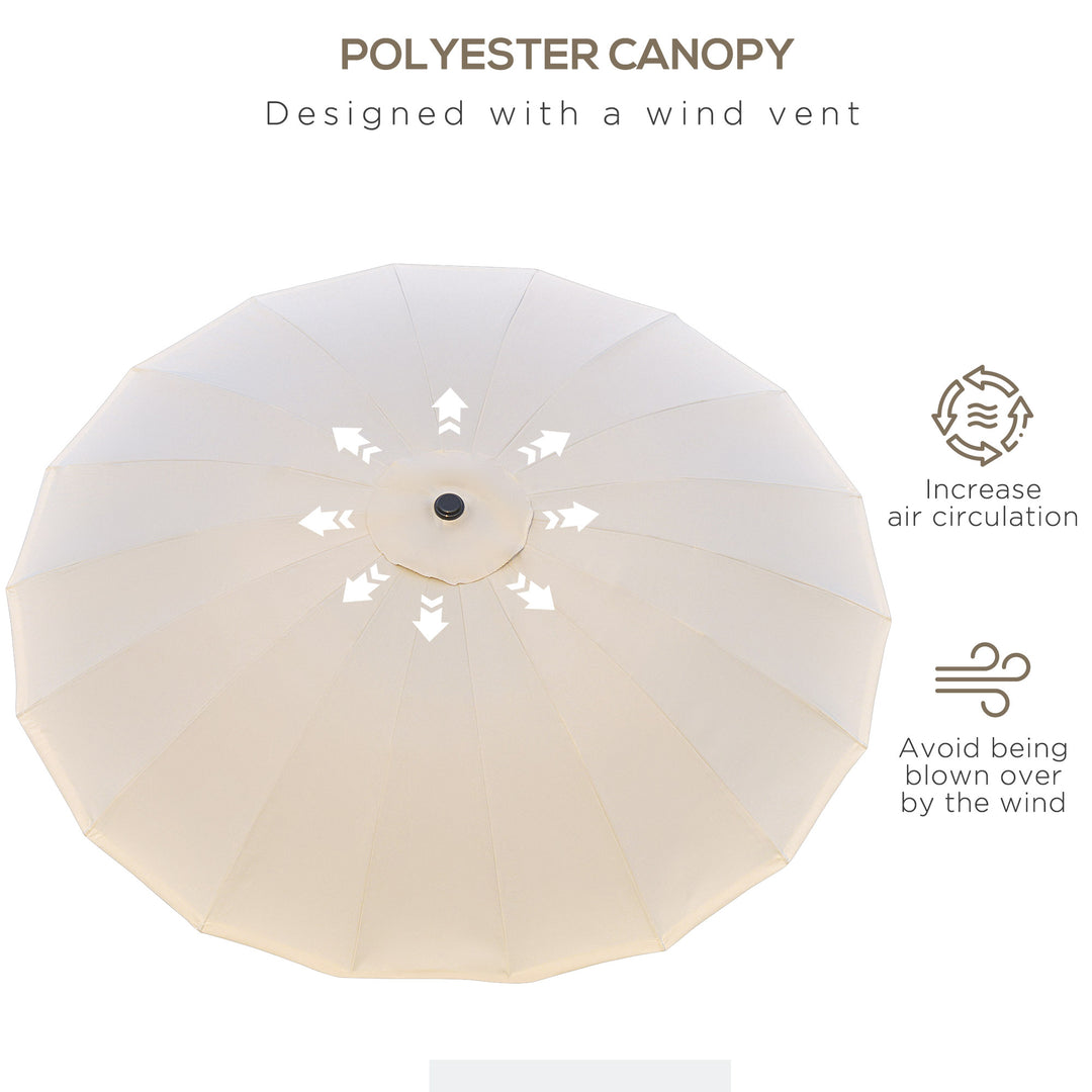 Outsunny Ф255cm Patio Parasol Umbrella Outdoor Market Table Parasol with Push Button Tilt Crank and Sturdy Ribs for Garden Lawn Backyard Pool White