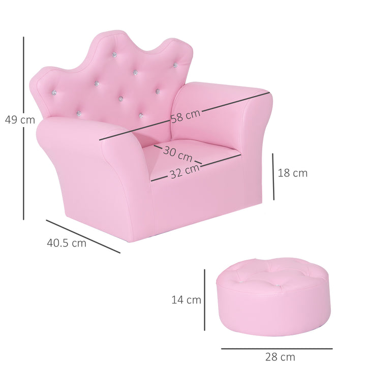 PU Leather Kids Set:1 x Armchair, 1x Stool-Pink