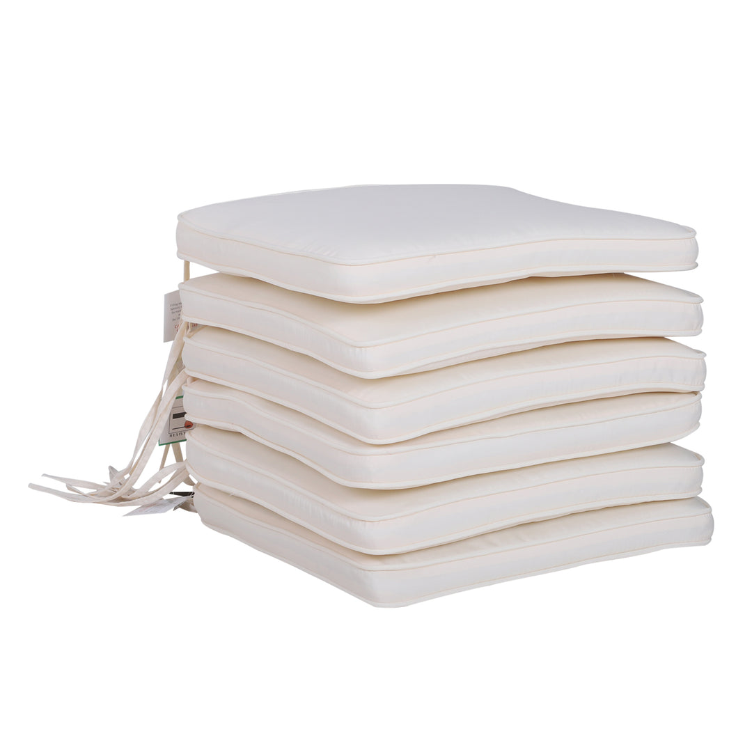Set of 6 Chair Cushion Seat Pads Dining Chair w/ Straps Indoor Outdoor Removable Tie On Garden Patio Cream White