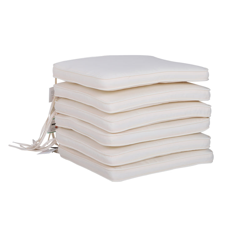 Set of 6 Chair Cushion Seat Pads Dining Chair w/ Straps Indoor Outdoor Removable Tie On Garden Patio Cream White