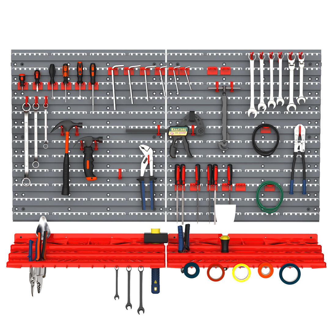 DURHAND 54 Pcs On-Wall Tool Organizer Wall Equipment Holding Pegboard Home DIY Garage Organiser DIY w/ 50 Pegs 2 Shelves