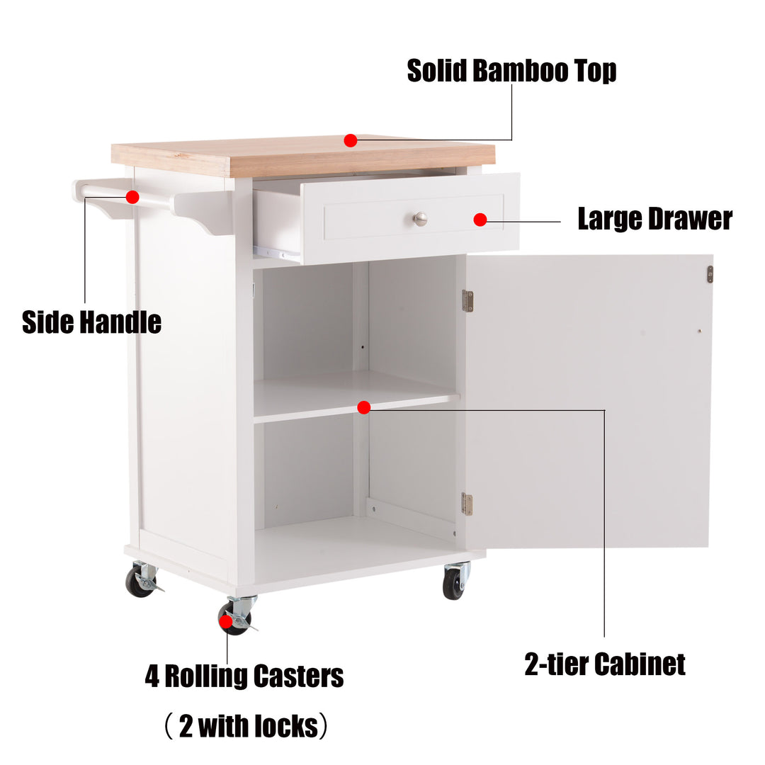 Kitchen Cart Storage Trolley Wooden Cabinet with Drawer Cupboard Towel Rail White