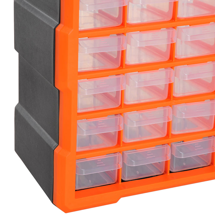 60 Drawers Parts Organiser Wall Mount Storage Cabinet Garage Small Nuts Bolts Tools Clear Orange