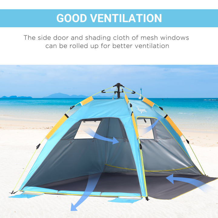 Pop-up Beach Tent Sun Shade Shelter for 1-2 Person UV Protection Waterproof with Ventilating Mesh Windows Closable Door Sandbags Light Blue