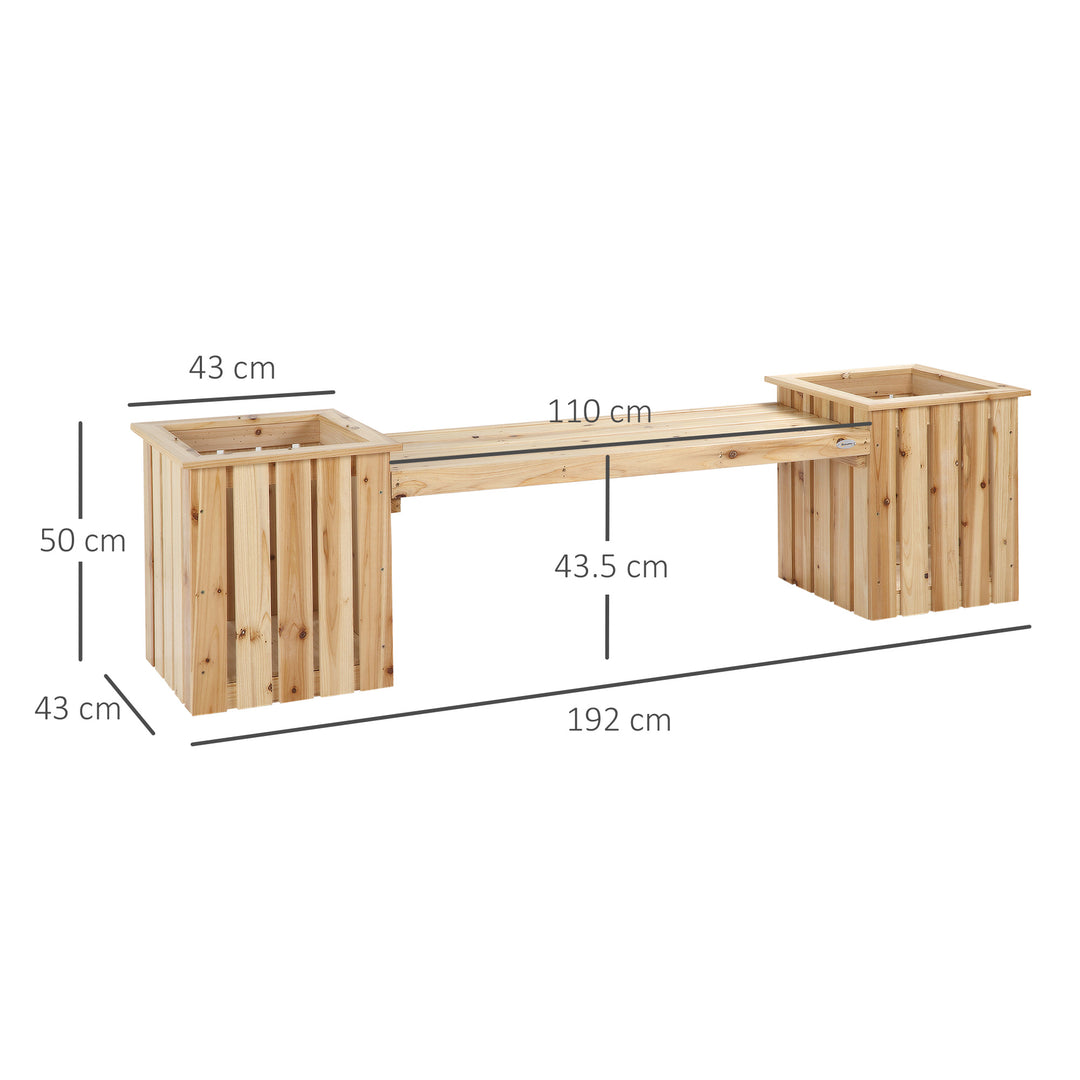 Outsunny Wooden Planters &amp; Bench Combination, Flower Pot Planter Box with Garden Bench for Patio, Park and Deck, 192 x 43 x 50 cm, Natural
