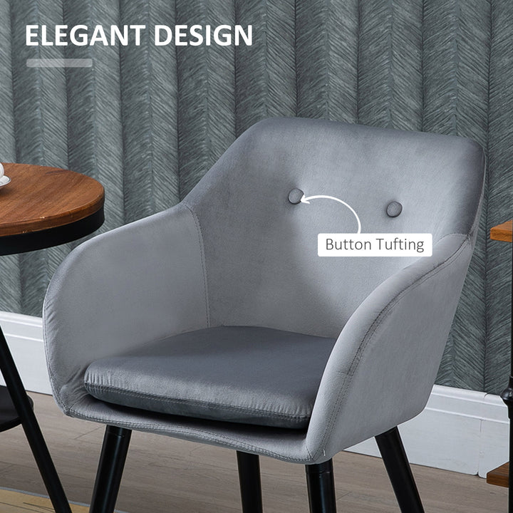 Dining Chairs Set of 2 Modern Upholstered Fabric Velvet-Touch Leisure Chairs with Backrest and Armrests, Lounge Reception Chairs, Grey