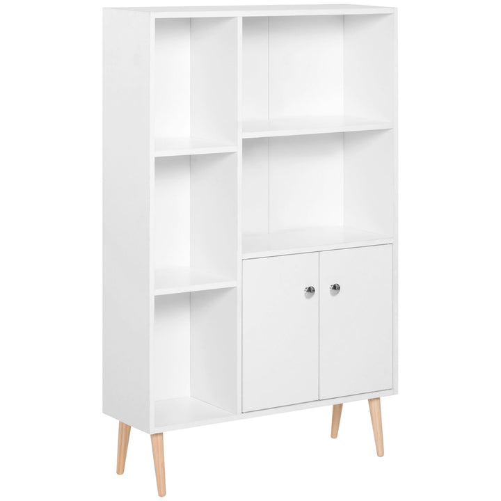 Open Bookcase Storage Cabinet Shelves Unit Free Standing w/ Two Doors Wooden Display White