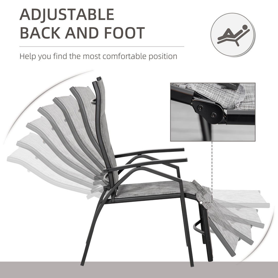 Lounger Chair Set of 3 with Adjustable Backrest and Footrest, Patio Chaise Lounge with Side Table, Grey