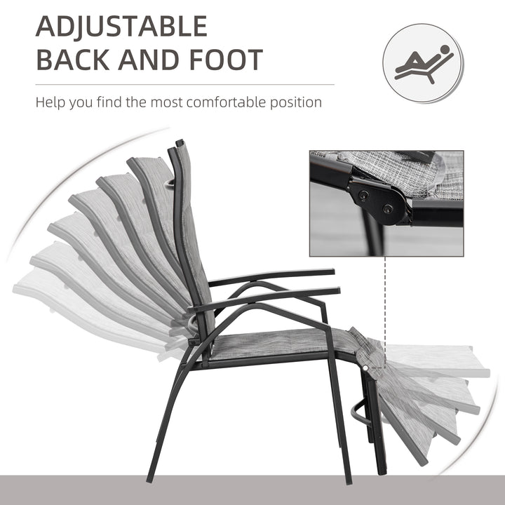 Lounger Chair Set of 3 with Adjustable Backrest and Footrest, Patio Chaise Lounge with Side Table, Grey