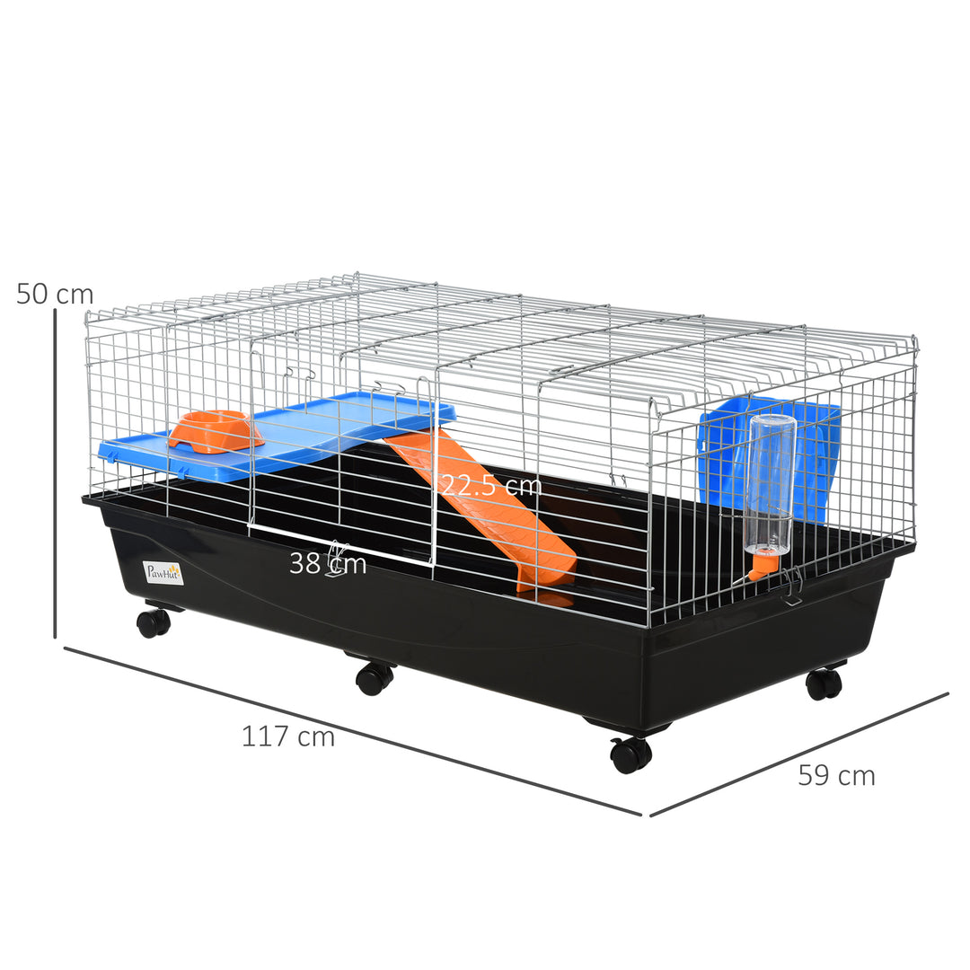 PawHut Steel Medium 2-Tier Small Animal Cage w/ Accessories Blue/Orange