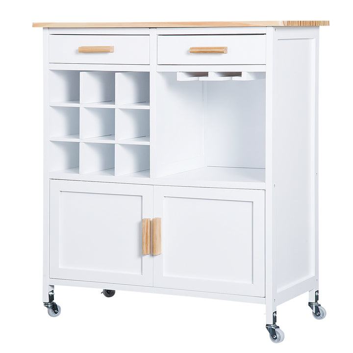 Rolling Kitchen Cart Sideboard Island Portable Serving Utility Storage Display Cabinet Trolley Wood Drawers w/Doors on Wheels&amp;Wine Racks