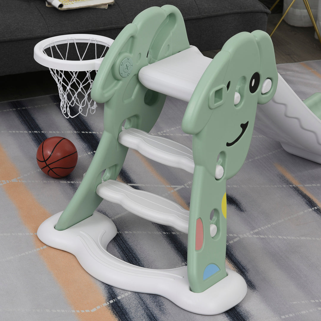 Kids Slide with Basketball Hoop Toddler Climber Freestanding Slider Playset Playground Slipping Slide for 2-6 Years Old Green