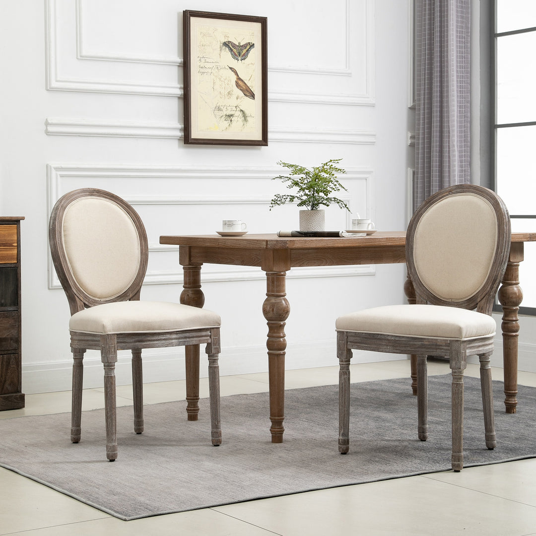 Rubber Wood Twin-Pair Linen Upholstered French Aesthetic Dining Chairs