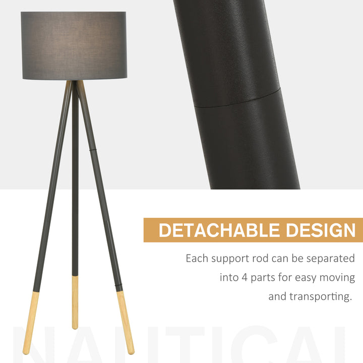 Steel Tripod Floor Lamp w/ Fabric Lampshade Modern- Grey