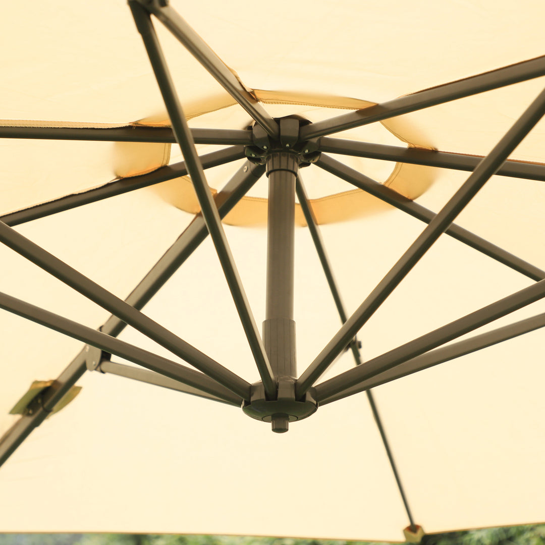 3(m) Patio Offset Parasol Roma Umbrella Cantilever Hanging Sun Shade Canopy Shelter 360¡ Rotation with Cross Base - Beige