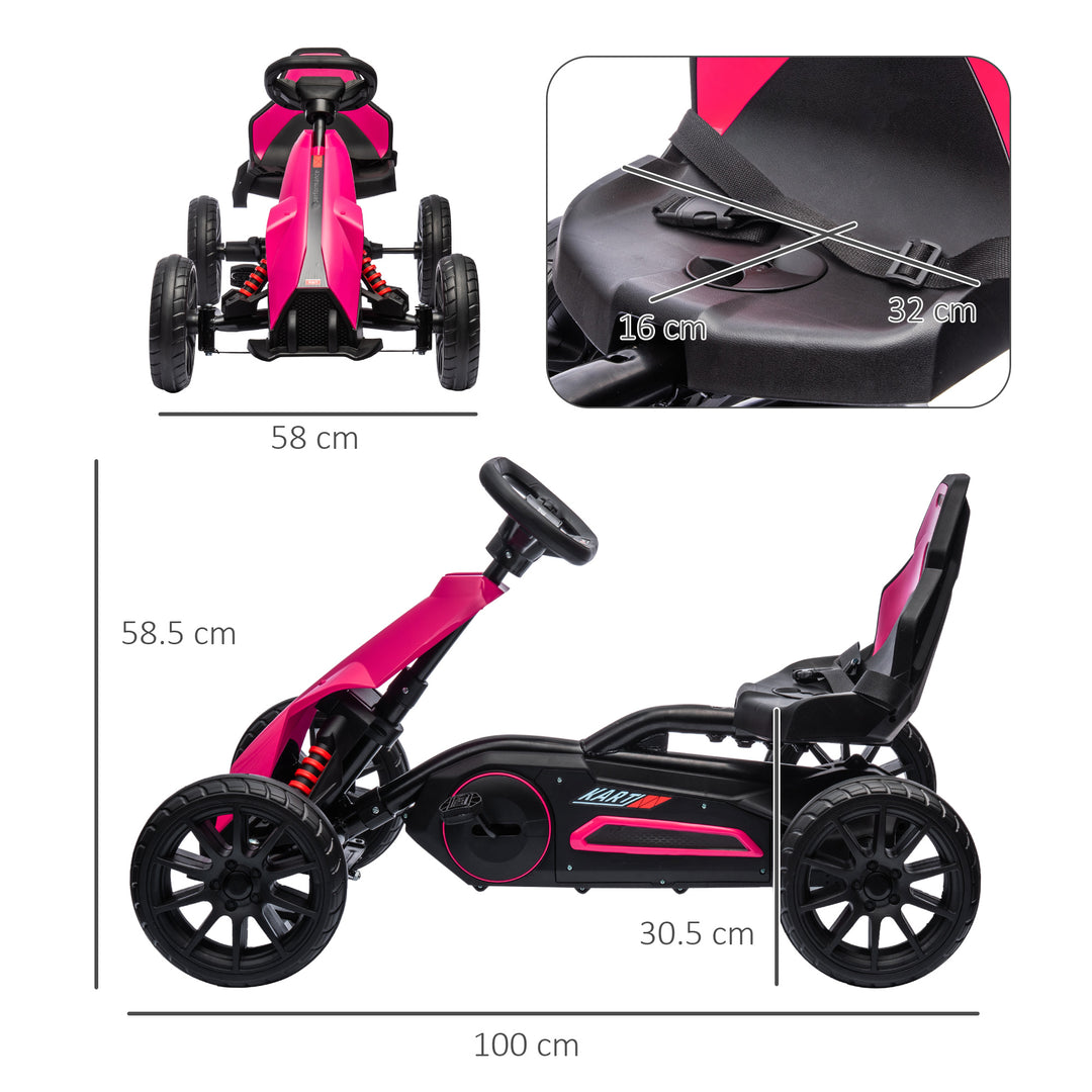 Children Pedal Go Kart, Kids Ride on Racer with Adjustable Seat, Swing Axle, Shock Absorption EVA Tyres, Handbrake, for Boys and Girls Aged 3-8 Years Old, Pink