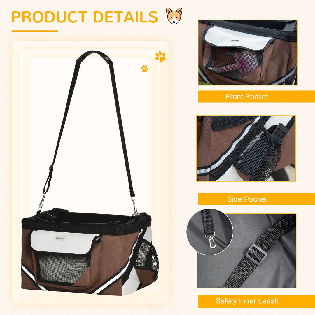 Foldable Pet Carrier Bag Dog Bike Basket Soft-Sided Cat Carrier w/ Storage Pockets, Brown
