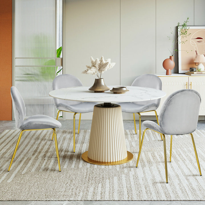 Velvet Dining Chair with Golden Finished Steel Legs-Grey