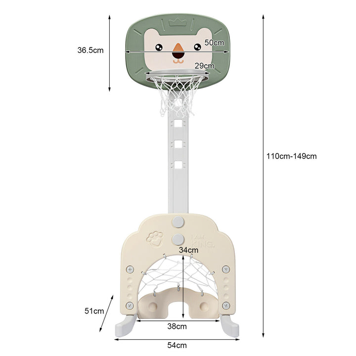 3-in-1 Basketball Hoop Set Stand 5 Adjustable Height