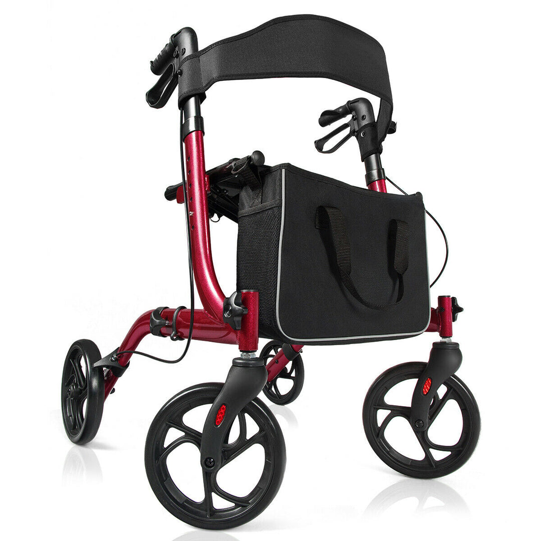Folding Aluminium Rollator Walker Mobility Aid With 4 Wheels-Red