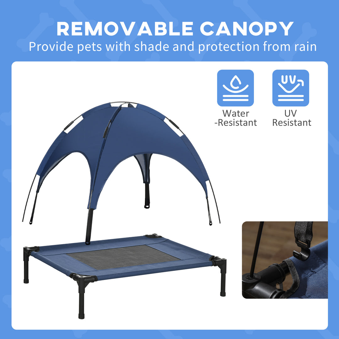 Raised Dog Bed Waterproof Elevated Pet Cot with Breathable Mesh UV Protection Canopy Blue, for Medium Dogs, 76 x 61 x 73cm
