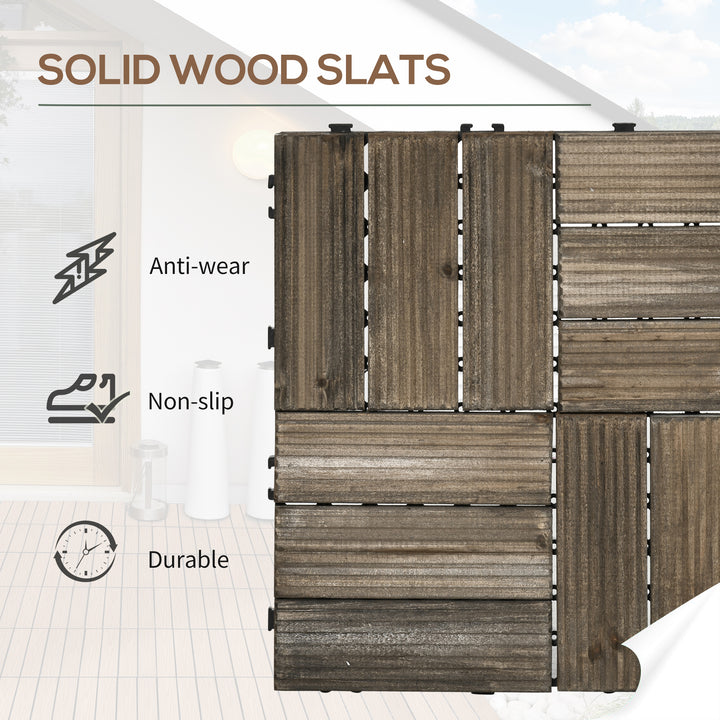 27 Pcs Wooden Interlocking Decking Tiles, Outdoor Flooring Tiles for Patio, Balcony, Terrace, Hot Tub, 30 x 30 cm per Piece, Charcoal Grey