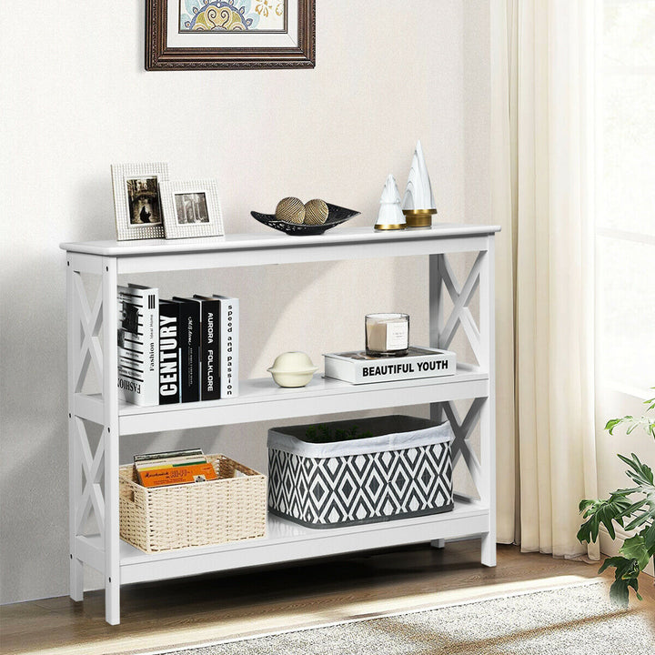 Industrial Console Table with Storage Shelf-White