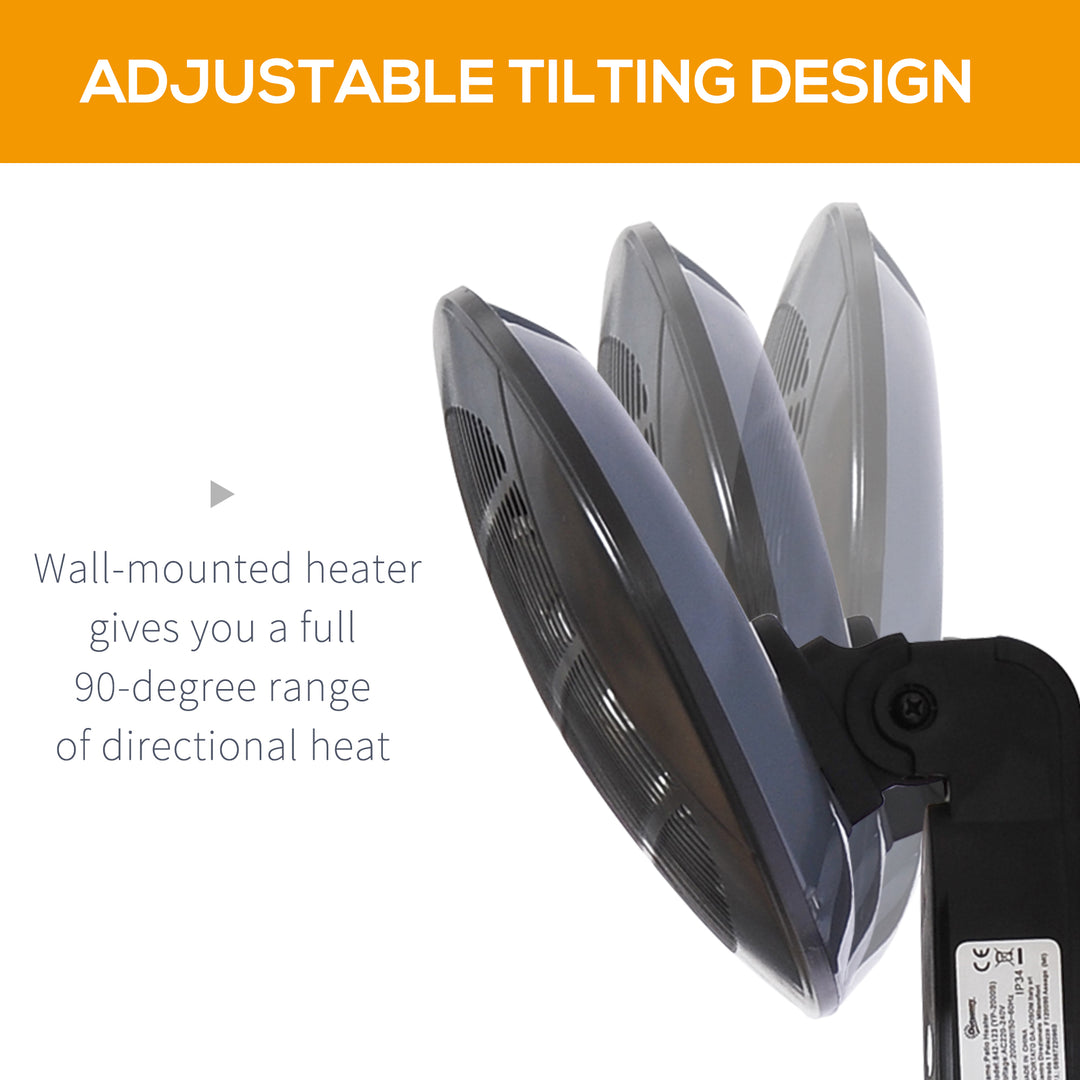 2kw Wall Mounted Infrared Electric Patio Heater Garden Outdoor Heating Warmer Waterproof 3 Power Settings Tilt Angle