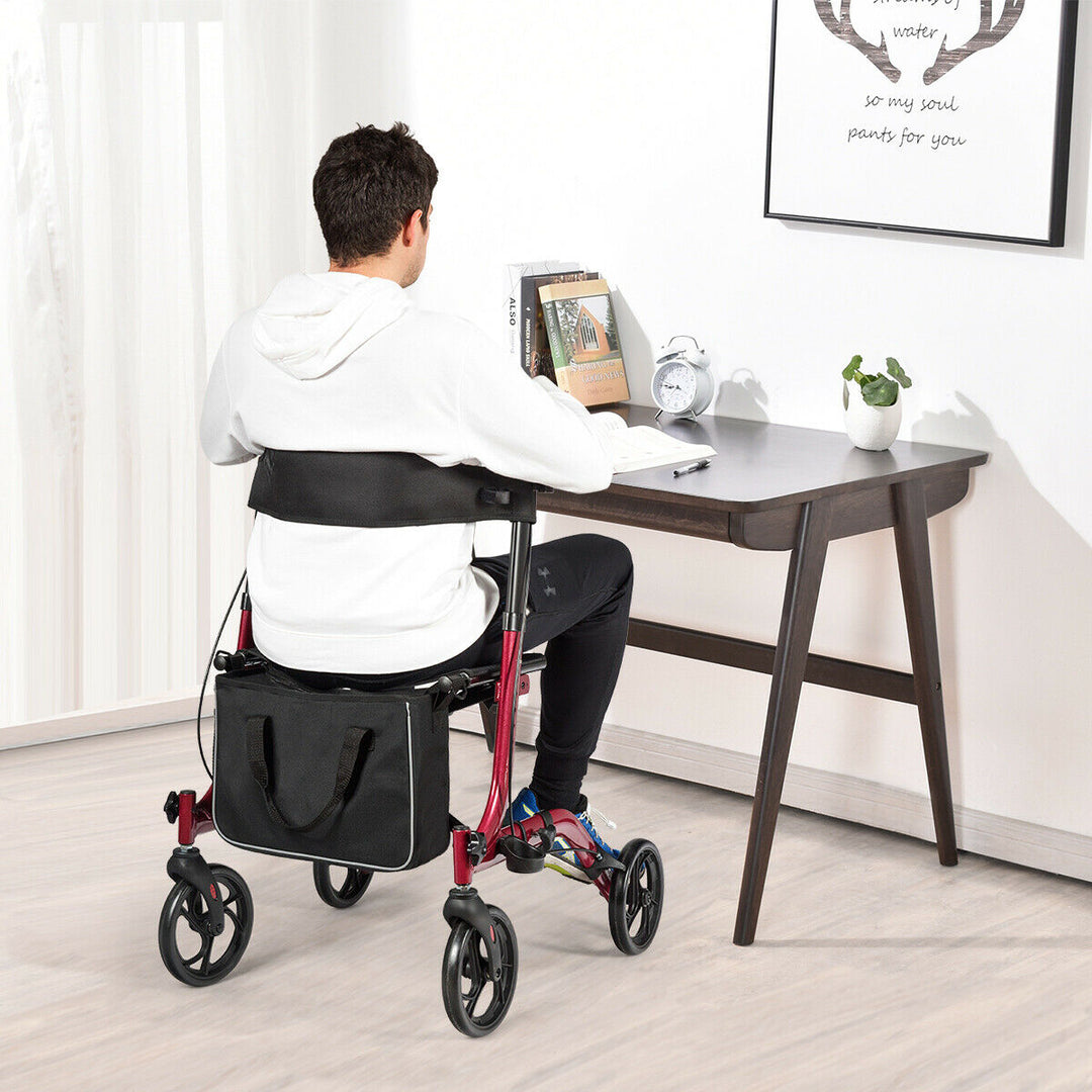 Folding Aluminium Rollator Walker Mobility Aid With 4 Wheels-Red