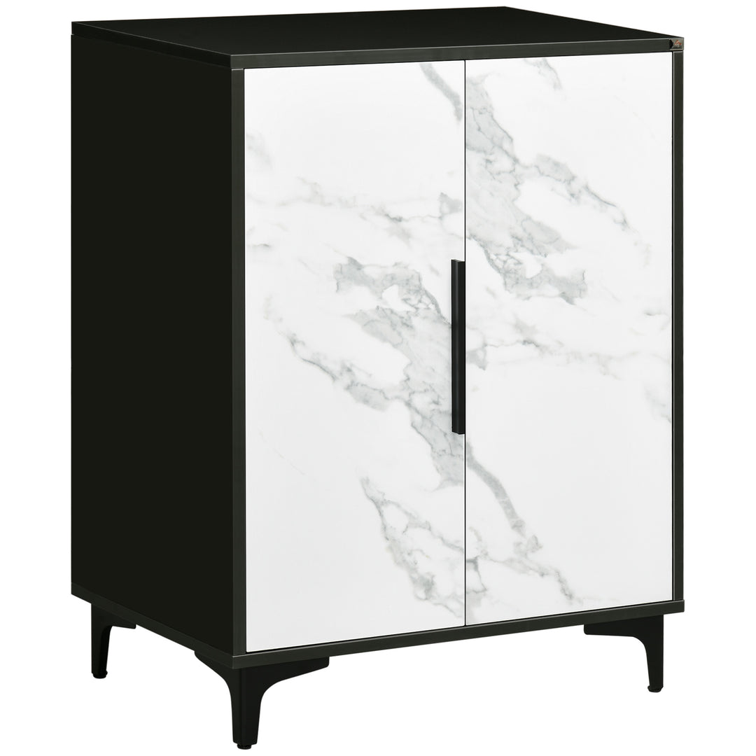 Modern Storage Cabinet with Marble Effect, Adjustable Shelf, Floor Accent Cabinet for Living Room