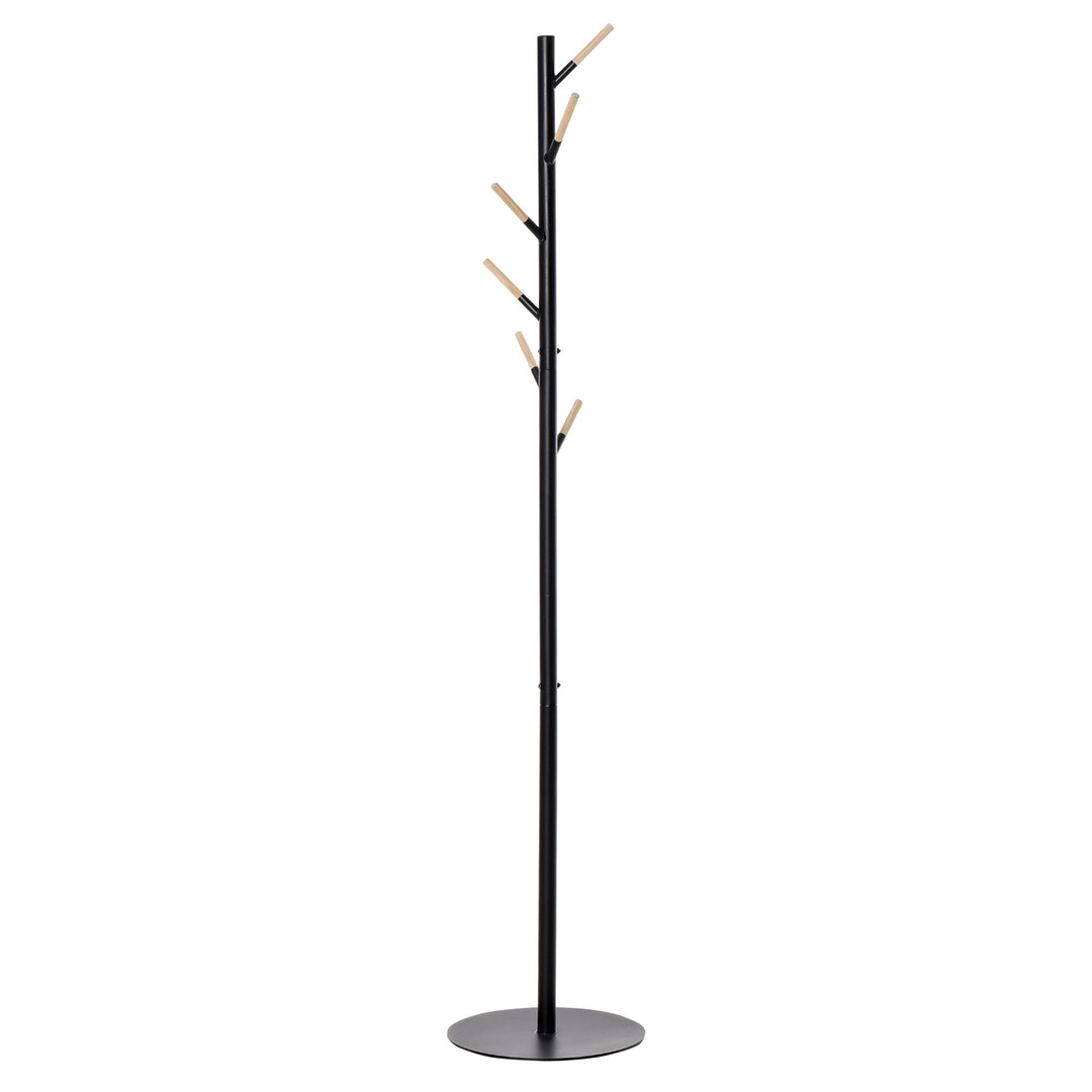 174cm Free Standing Coat Rack Stand with 6 Hooks Clothes Tree Hat Display Hall Tree Hanger Hanging Organizer for Hallway Bedroom Room Black