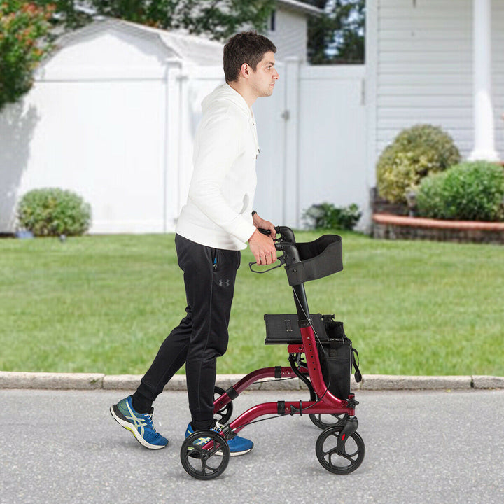 Folding Aluminium Rollator Walker Mobility Aid With 4 Wheels-Red