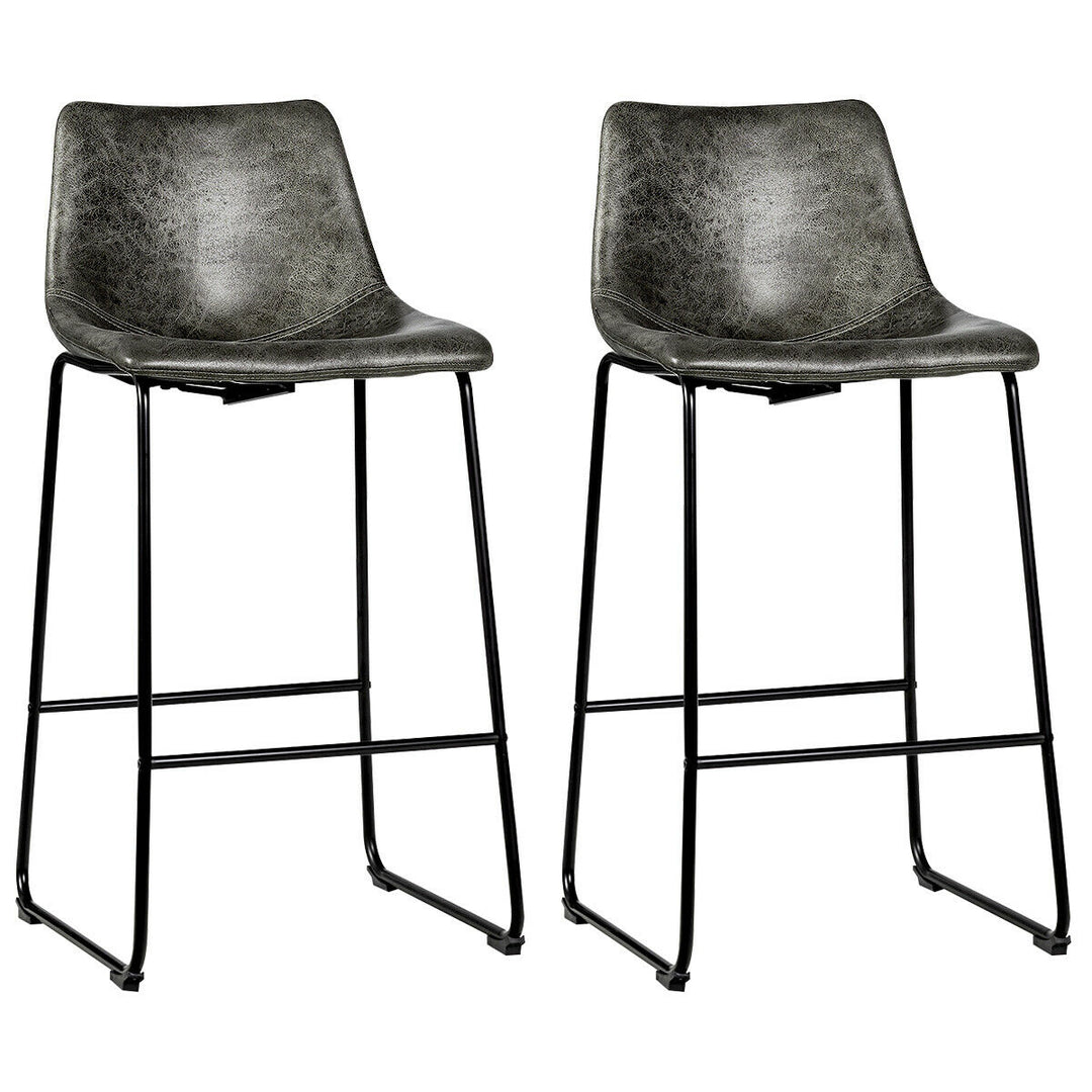 Set of 2 Vintage Faux Suede Bar Stools-Grey