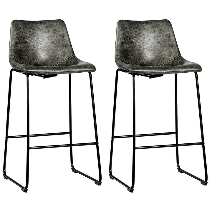 Set of 2 Vintage Faux Suede Bar Stools-Grey