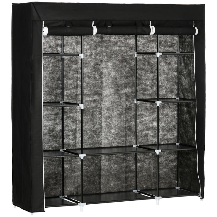 Fabric Wardrobe, Portable Wardrobe with 10 Shelves, Black