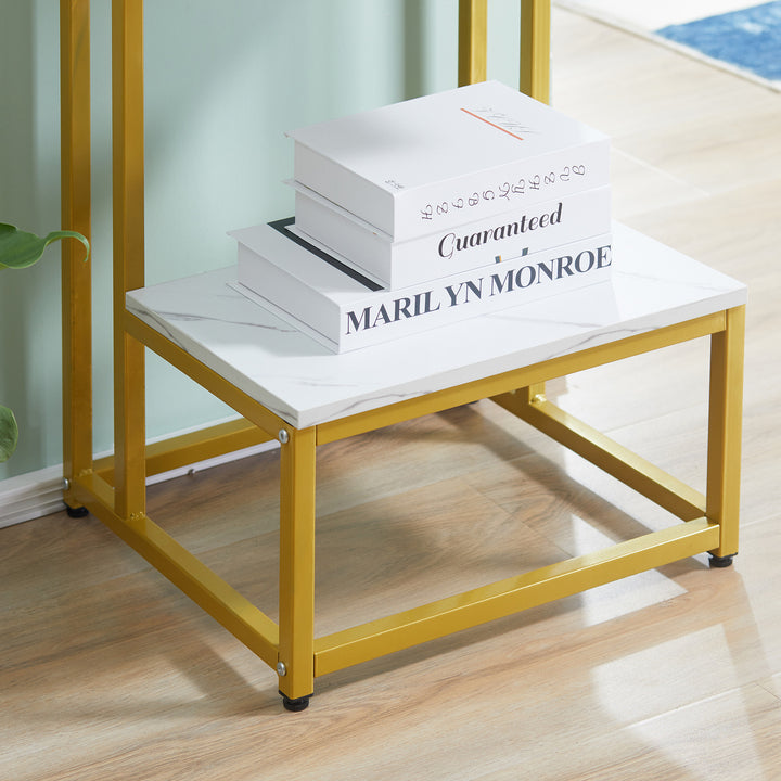 Side Table, Double Layer End Table, Modern Coffee Table with Steel Frame and Adjustable Non-Slip Feet for Living room, Bedroom, White