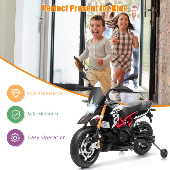 Kids Ride on Motorcycle 12V Battery Powered with Music & LED Light-Black