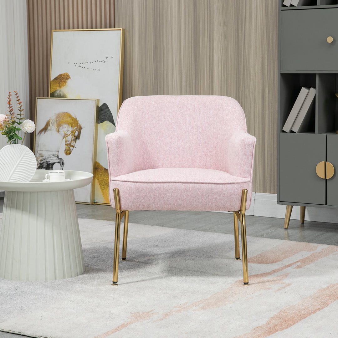 Fabric Accent Chair, Modern Armchair with Metal Legs for Living Room, Bedroom, Home Office, Pink