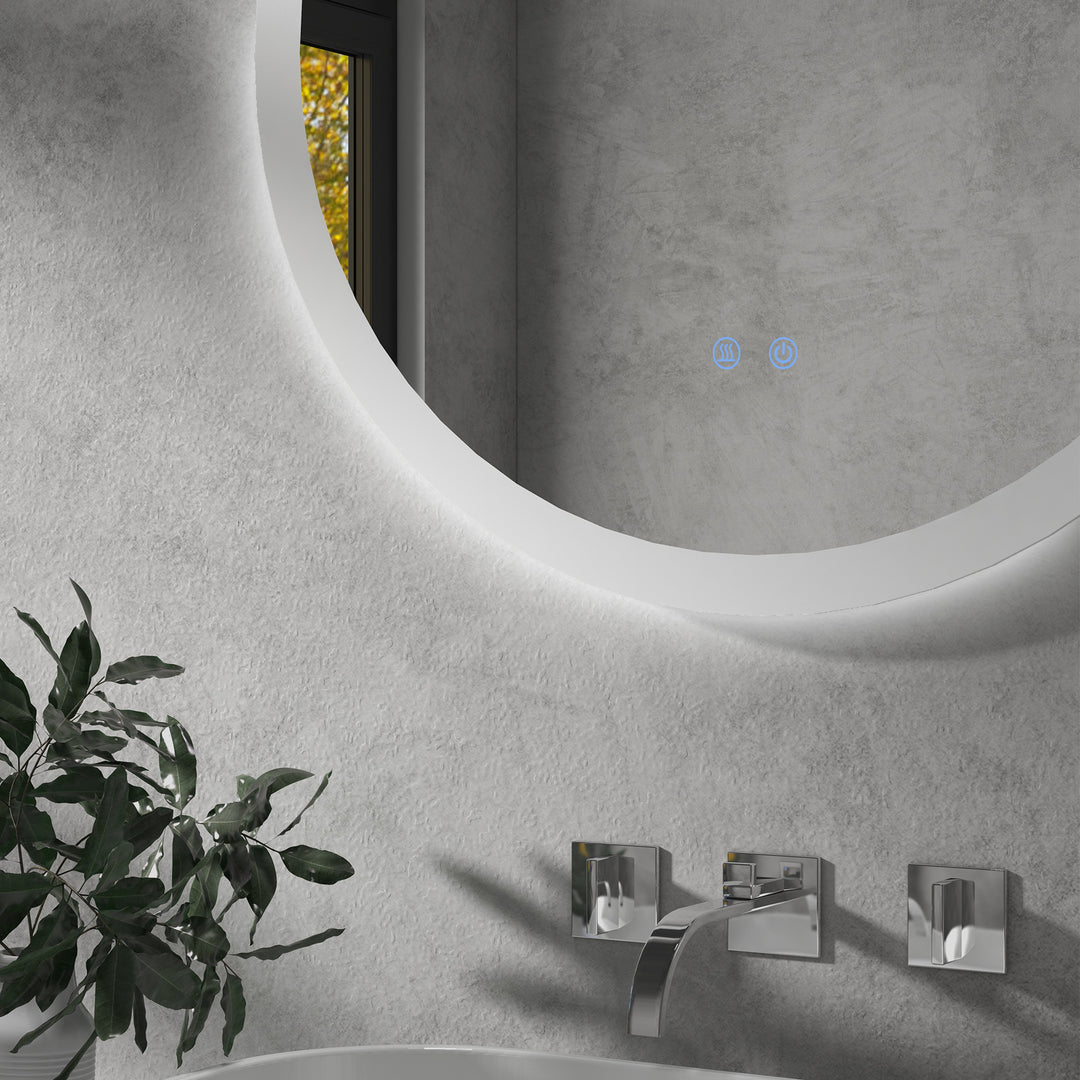 Round Bathroom Mirror with LED Lights, 3 Temperature Colours, Defogging Film, Aluminium Frame, Hardwired, 60 x 60Êcm