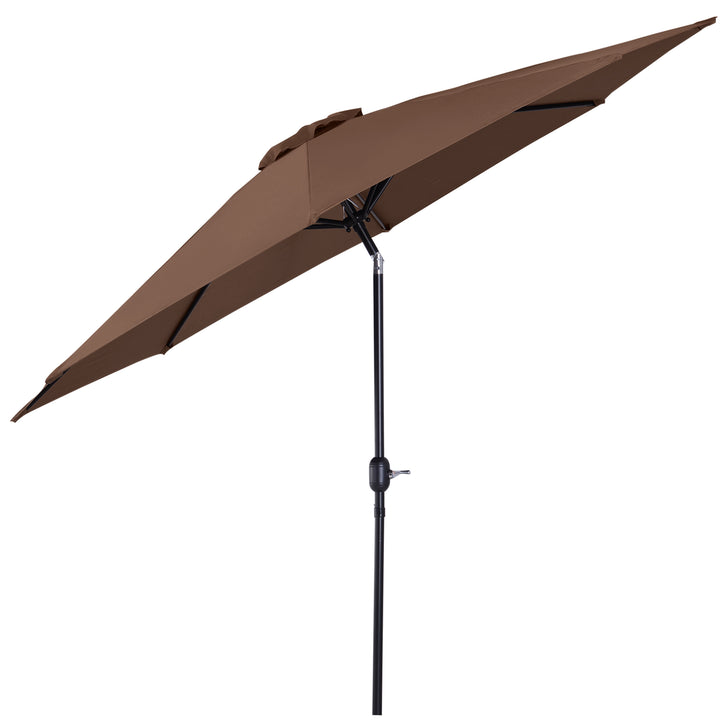 Outsunny Steel Frame Round Market Patio Sun Umbrella Garden Parasol Outdoor Sunshade Canopy,  3x2.45m (Coffee)