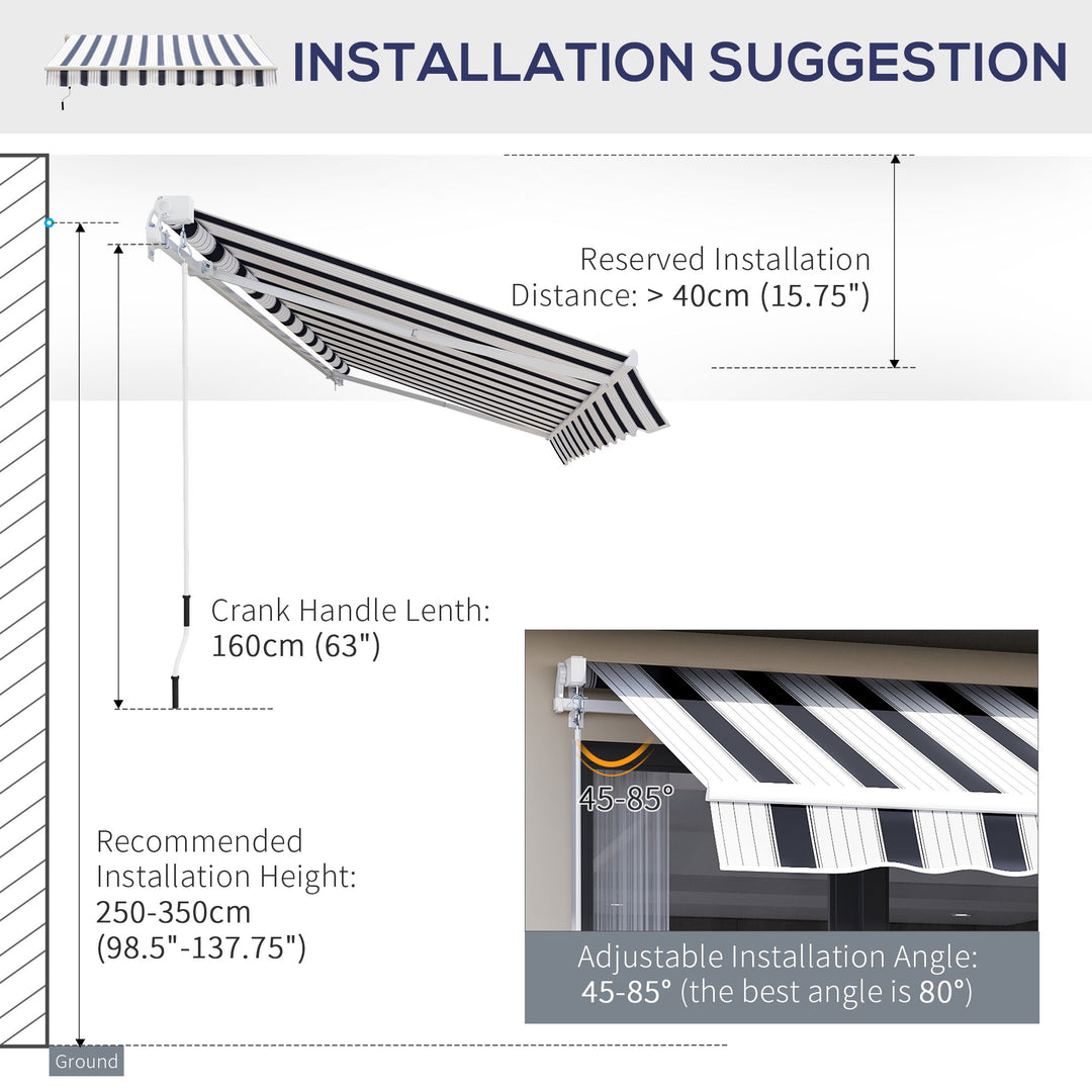 2.5m x 2m Garden Patio Manual Awning Canopy Sun Shade Shelter Retractable with Winding Handle Blue White