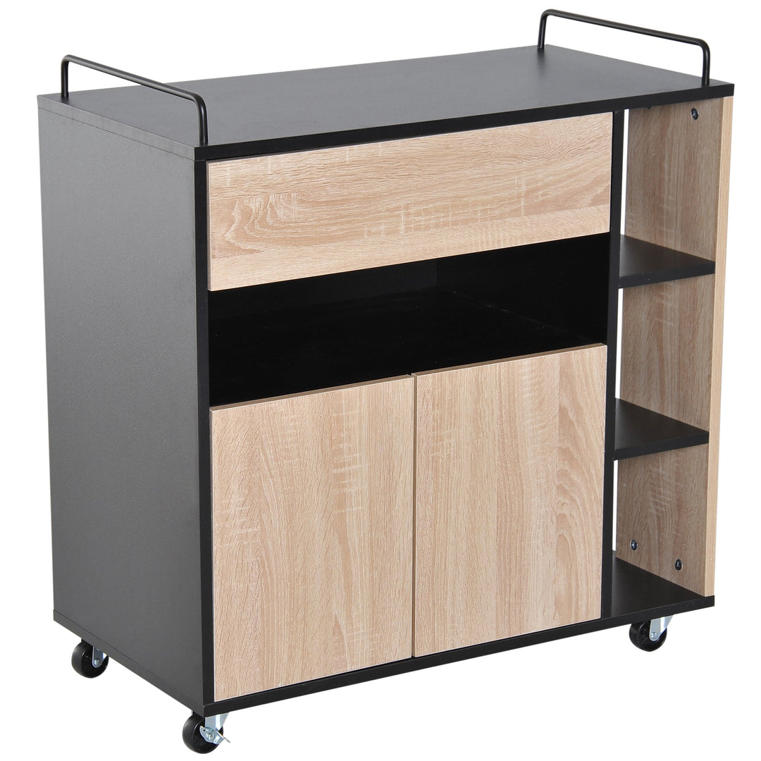 Rolling Kitchen Island, 76.5Wx40Dx82H cm-Oak/Black Colour