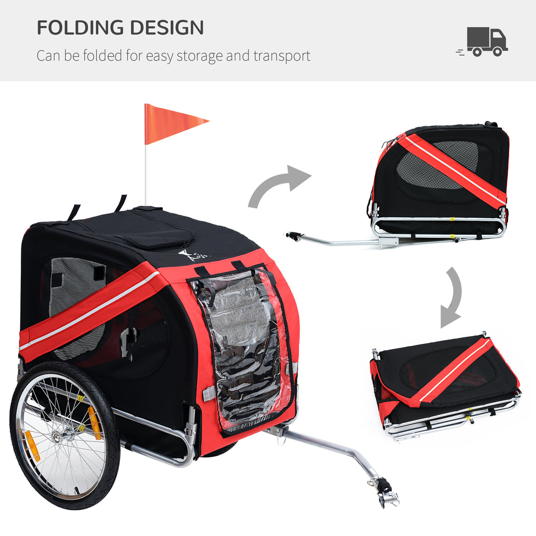 Dog Bike Trailer Bicycle Pet Trailer Folding Dog Carrier Bicycle in Steel Frame Stroller - Red & Black