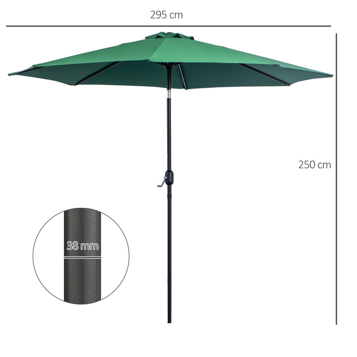 3(m) Tilting Parasol Garden Umbrellas, Outdoor Sun Shade with 8 Ribs, Tilt and Crank Handle for Balcony, Bench, Garden, Green