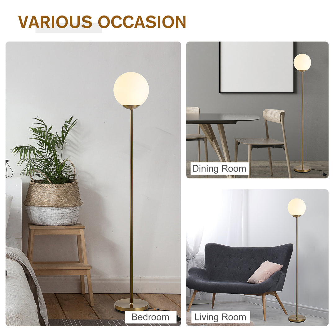 171cm Glass Globe Floor Lamp Metal Frame Sphere Light Pedal Switch Home Office Living Room Modern Unique Standing Beautiful Furnishing - Gold
