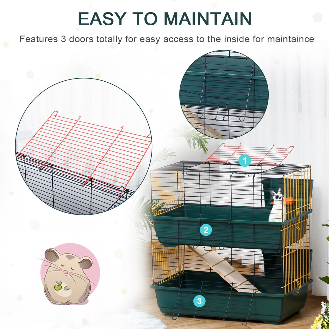 Small Animal Cage Habitat with Accessories 3 Openable Doors 2-Story Large Pet Play House for Chinchillas Puppy Guinea Pig 80 x 44 x 82 cm