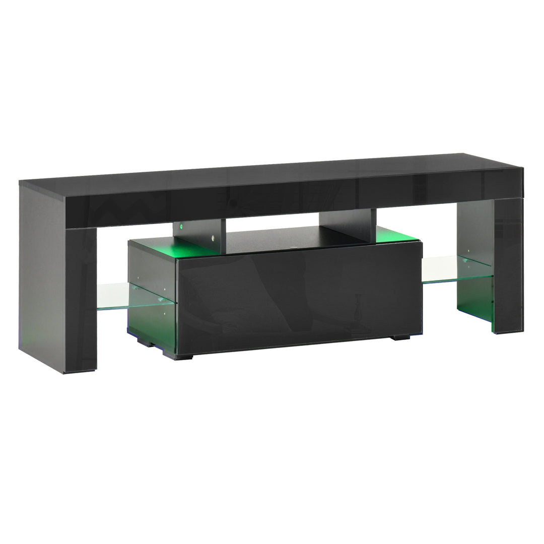 High Gloss TV Stand Cabinet with LED RGB Lights and Remote Control for 43"/50"/55" TV, Media TV Console Table with Storage Drawer and Shelf